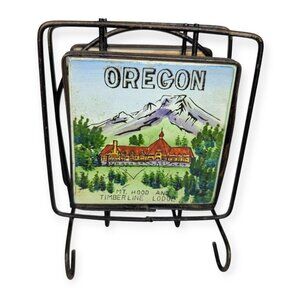 Vintage Victoria Ceramics Oregon Wire & Ceramic Napkin Holder Multomah Falls